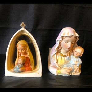 Outstanding Virgin Mary porcelain bust planters; Japan circa 1950 set of 2